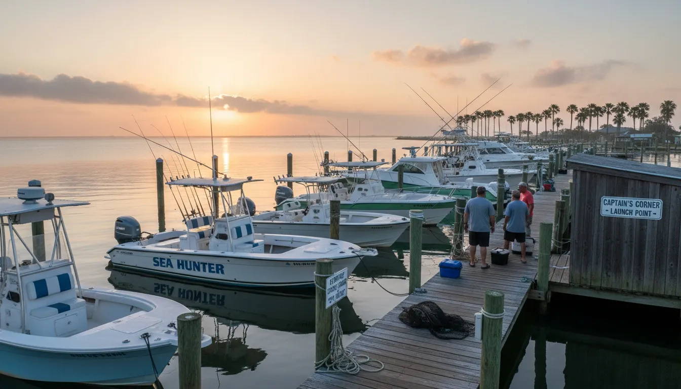 Catch of the Day charter boat docked at Galveston marina
